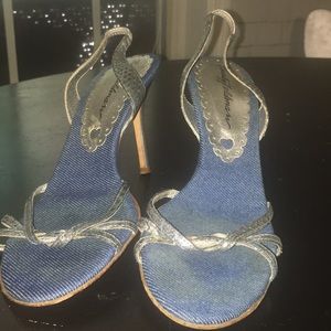 Beverly Feldman Denim and Silver sandals